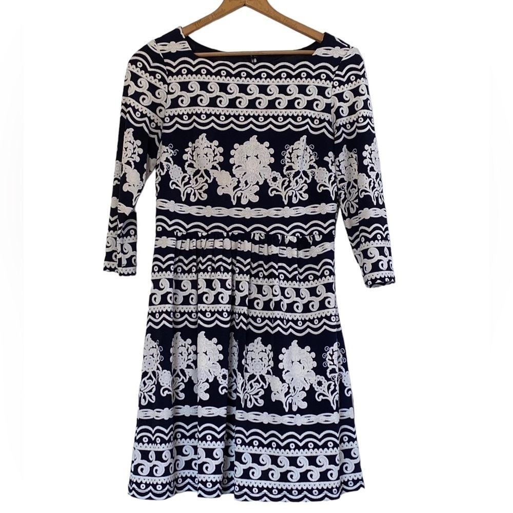 Trulli Blue and White Long Sleeve Dress Size 8